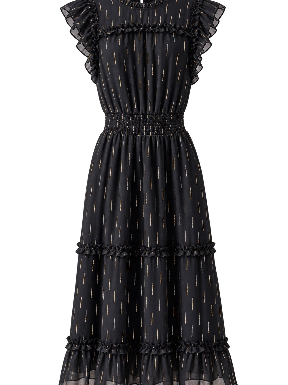 CeCe Black Dress with Gold Metallic Stripe Details, M NWT